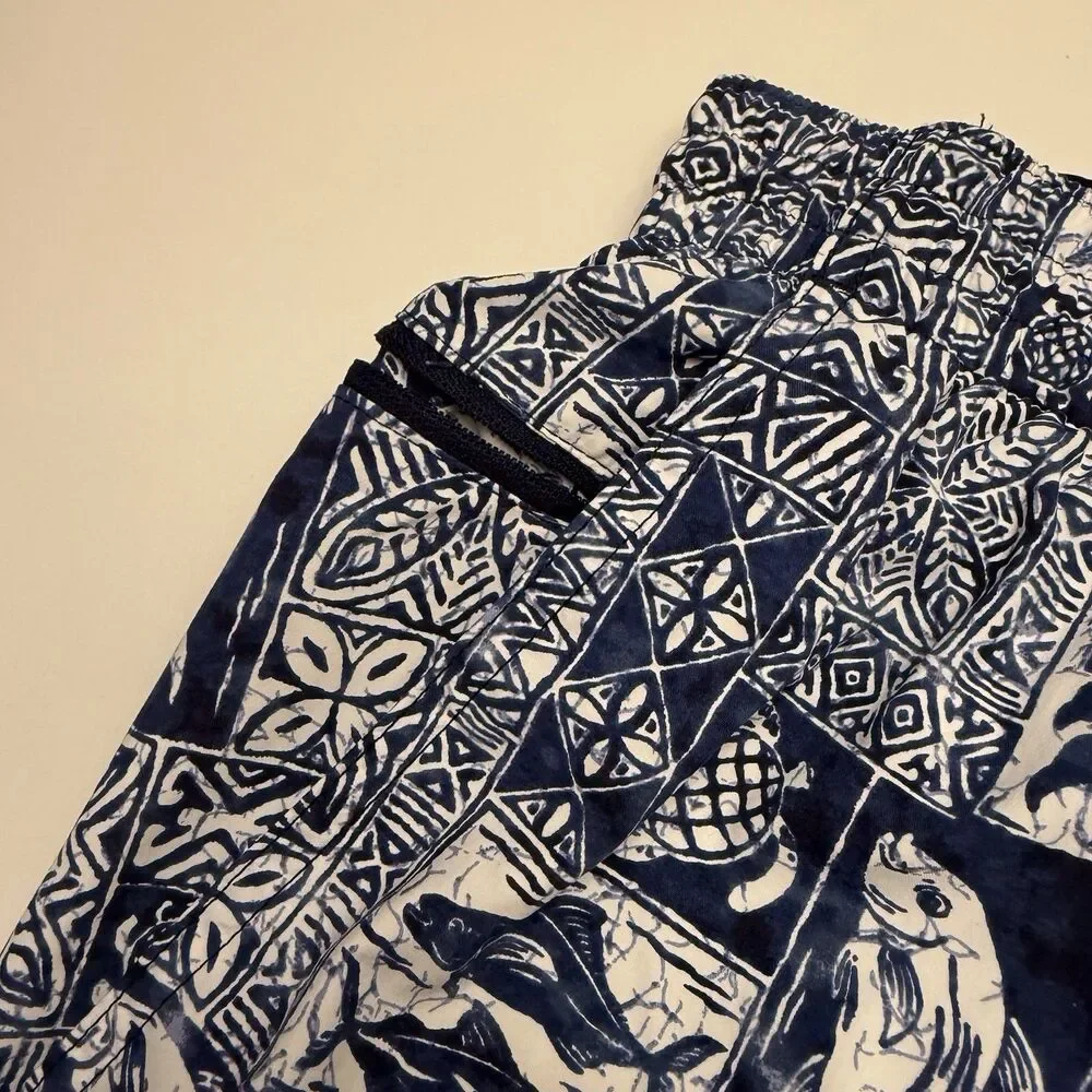 Lands’ End Mens ‎ 9” Volley Swim Trunks Shorts Navy Fish Block Print Sz XL